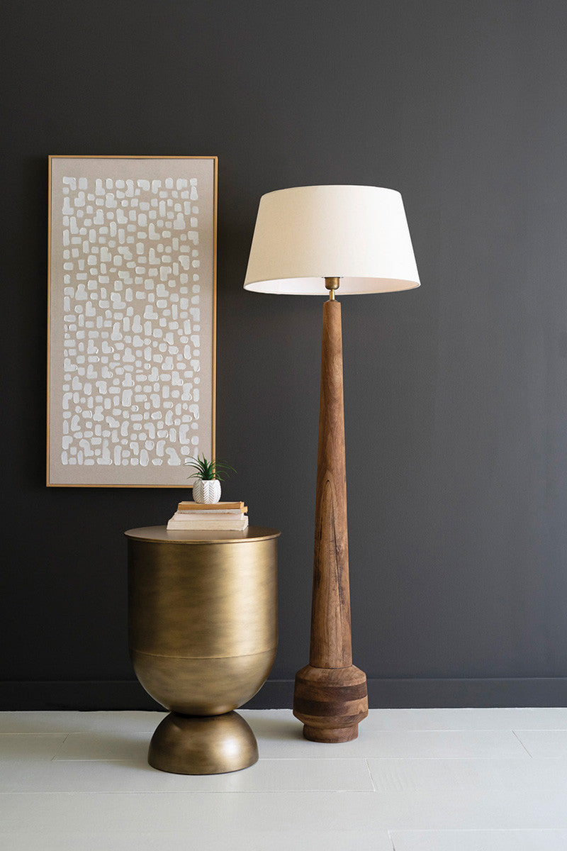 Tall Wooden Floor Lamp with Fabric Shade