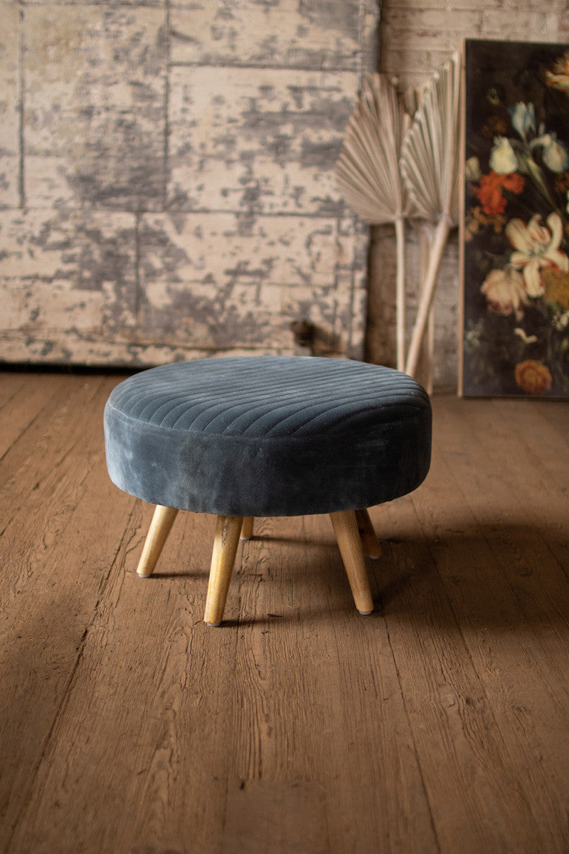 VELVET OTTOMAN WITH WOODEN LEGS - (2 Color Options)