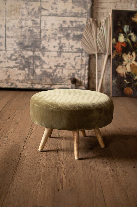 VELVET OTTOMAN WITH WOODEN LEGS - (2 Color Options)