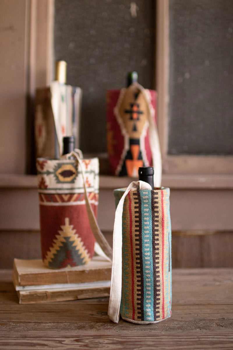 SET OF FOUR PRINTED SOUTHWEST WINE BAGS - ONE EACH DESIGN