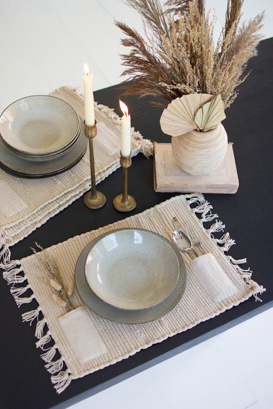 SET OF FOUR NATURAL COTTON PLACEMATS WITH POCKETS