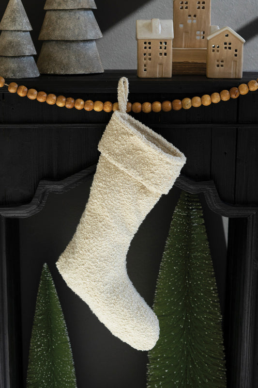 WHITE BOUCLE CHRISTMAS STOCKING