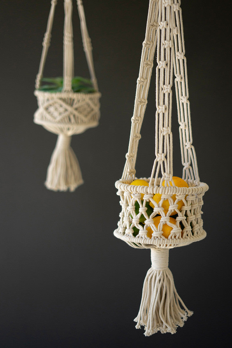 Set of 2 Hanging Macramé Baskets