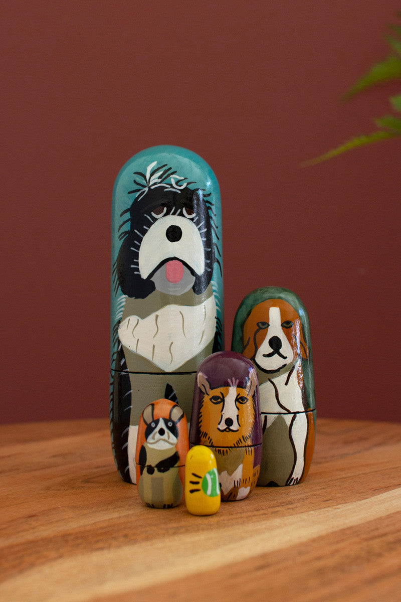 Set of 5 Wooden Dog Nesting Dolls