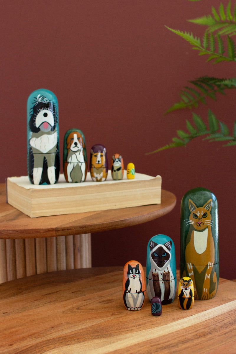 Set of 5 Wooden Dog Nesting Dolls