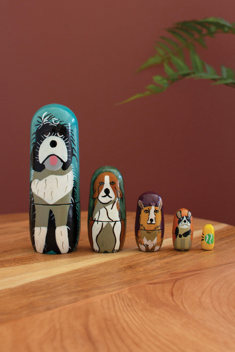 Set of 5 Wooden Dog Nesting Dolls