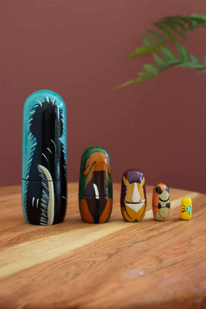 Set of 5 Wooden Dog Nesting Dolls