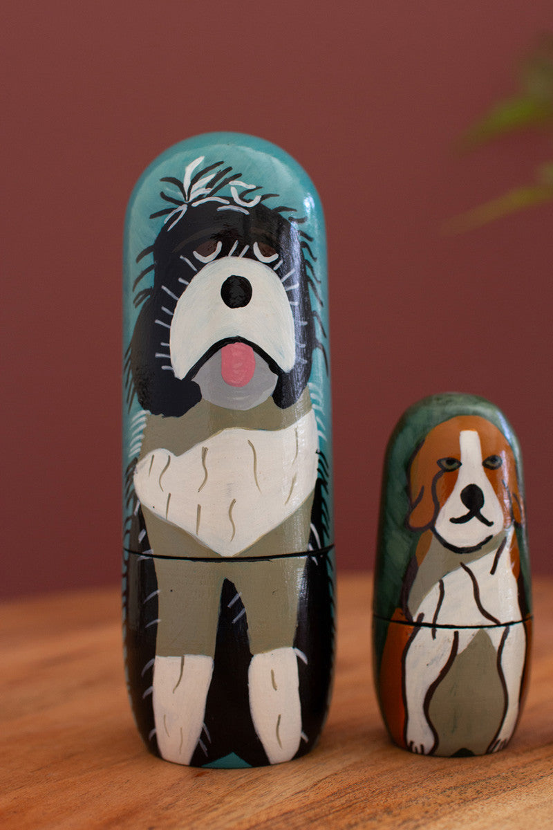 Set of 5 Wooden Dog Nesting Dolls