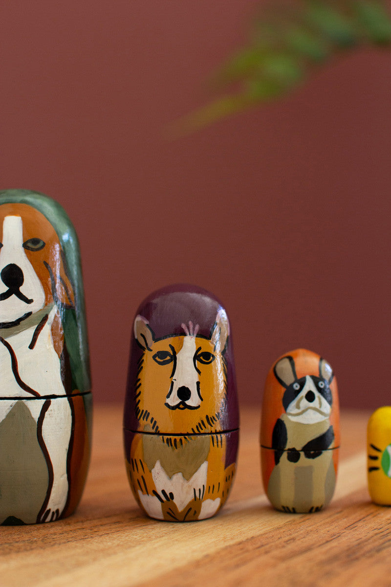 Set of 5 Wooden Dog Nesting Dolls