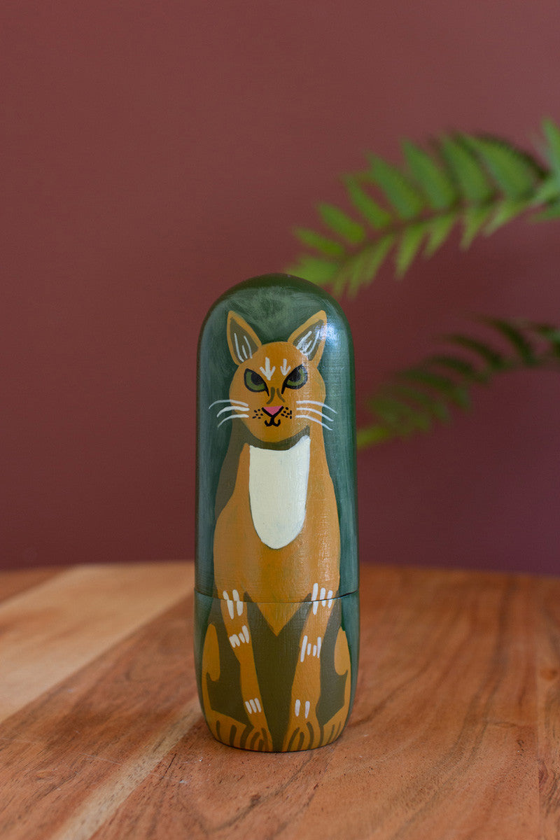 Set of 5 Wooden Cat Nesting Dolls