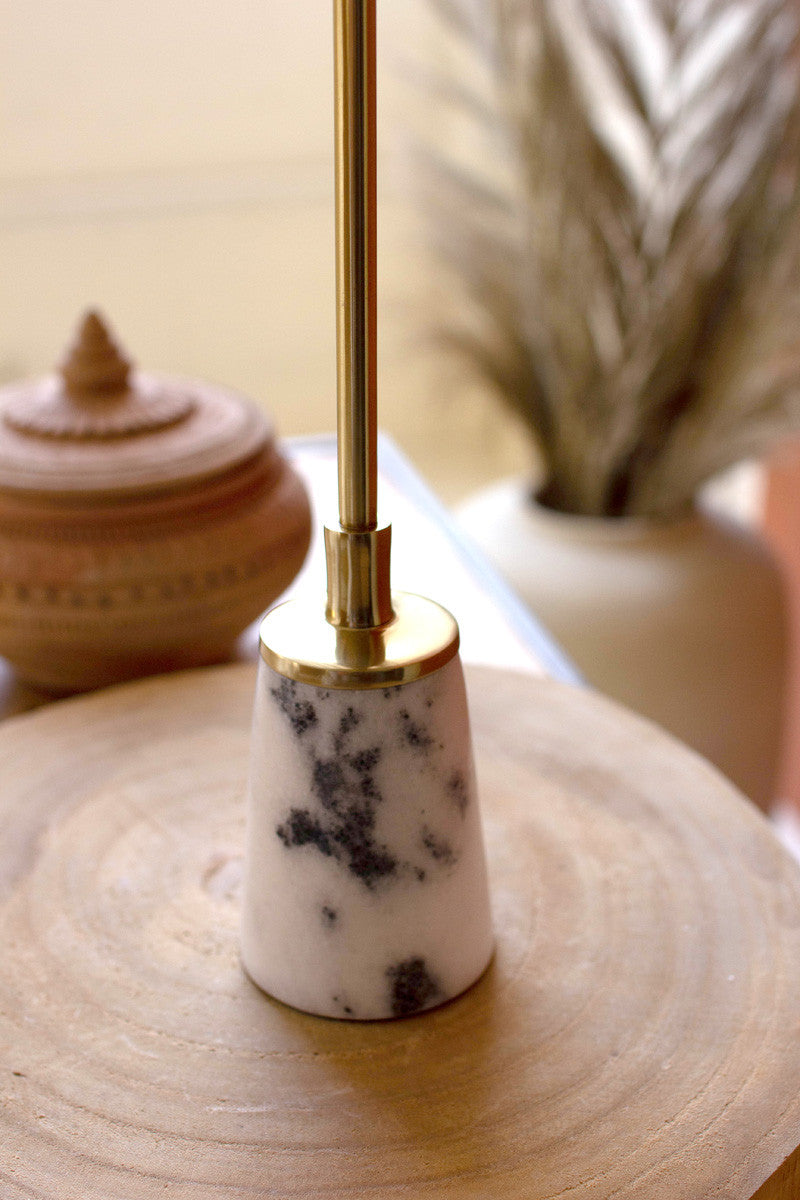 SET OF THREE BRASS TAPER CANDLE HOLDERS WITH MARBLE BASES