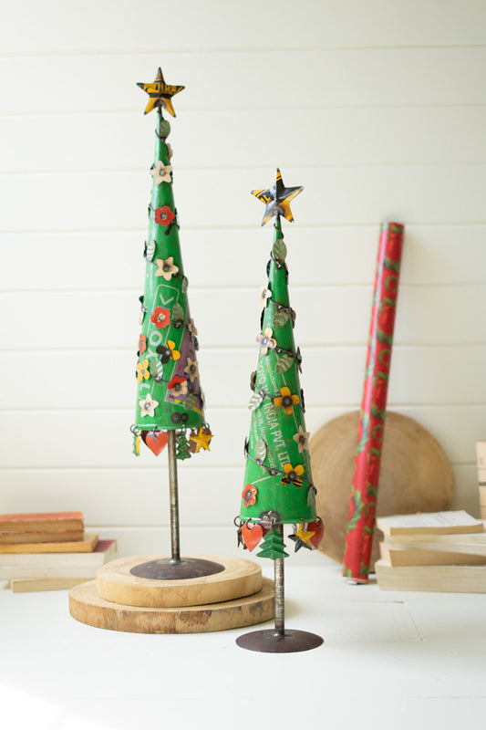 SET OF TWO RECYCLED IRON CHRISTMAS TREES