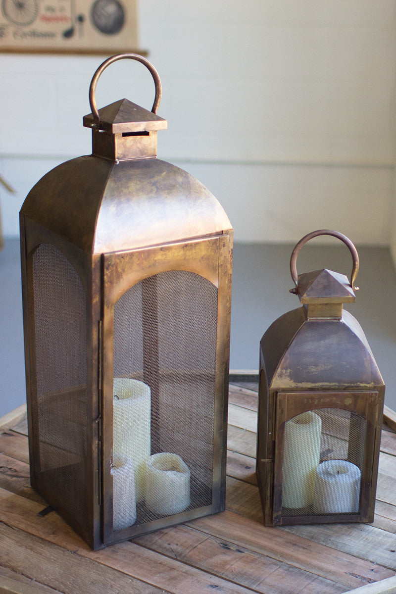 SET OF TWO ANTIQUE BRONZE LANTERNS