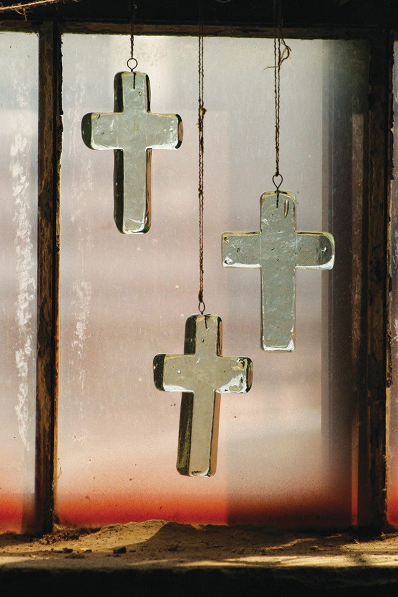 GLASS CROSS SUN CATCHER ORNAMENT