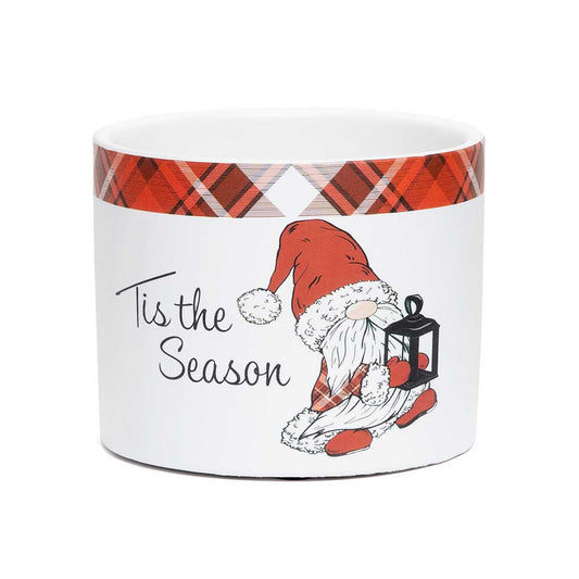 TIS THE SEASON POT WITH PLAID BORDER