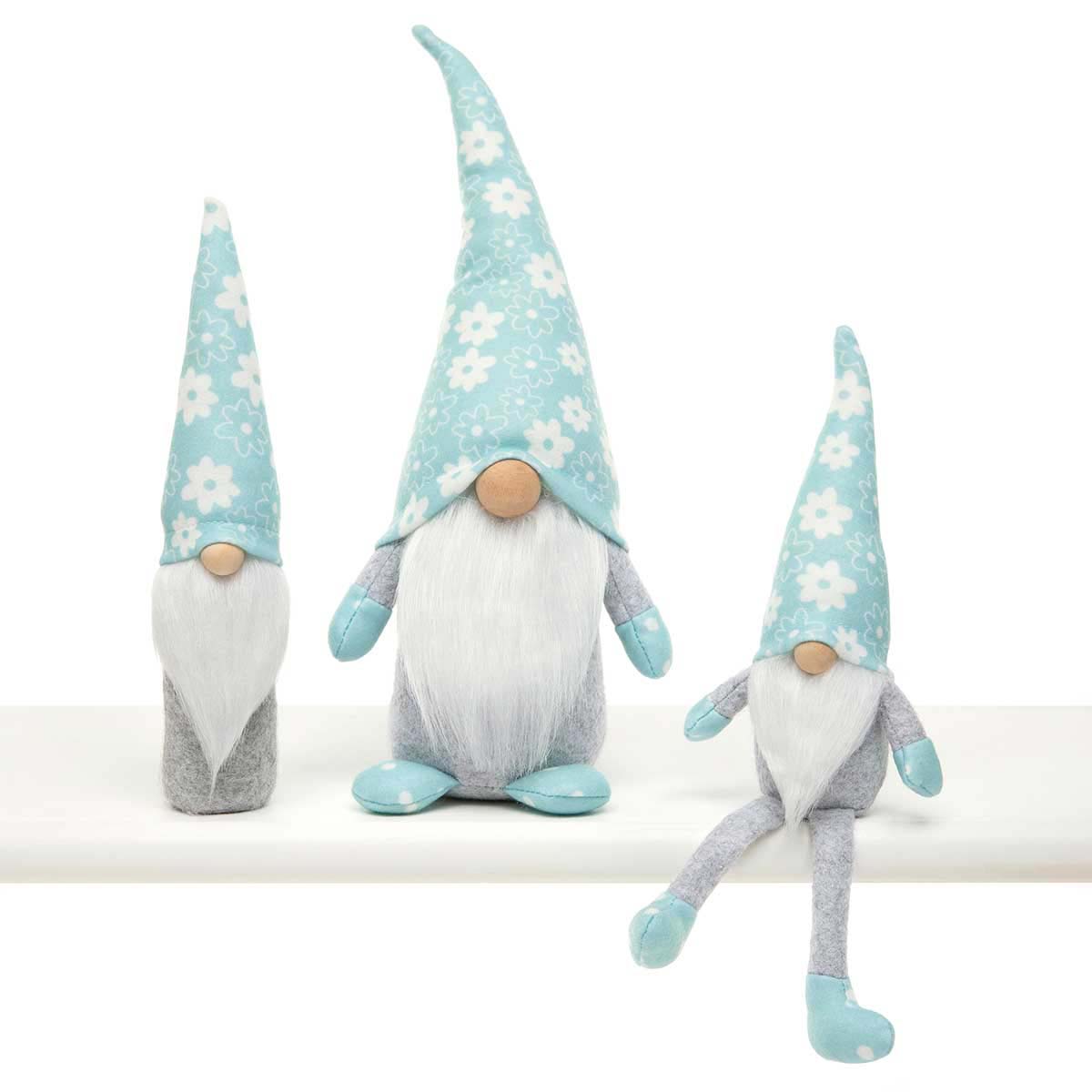 BLUE MEADOW GNOME WITH WIRED FLOWER HAT