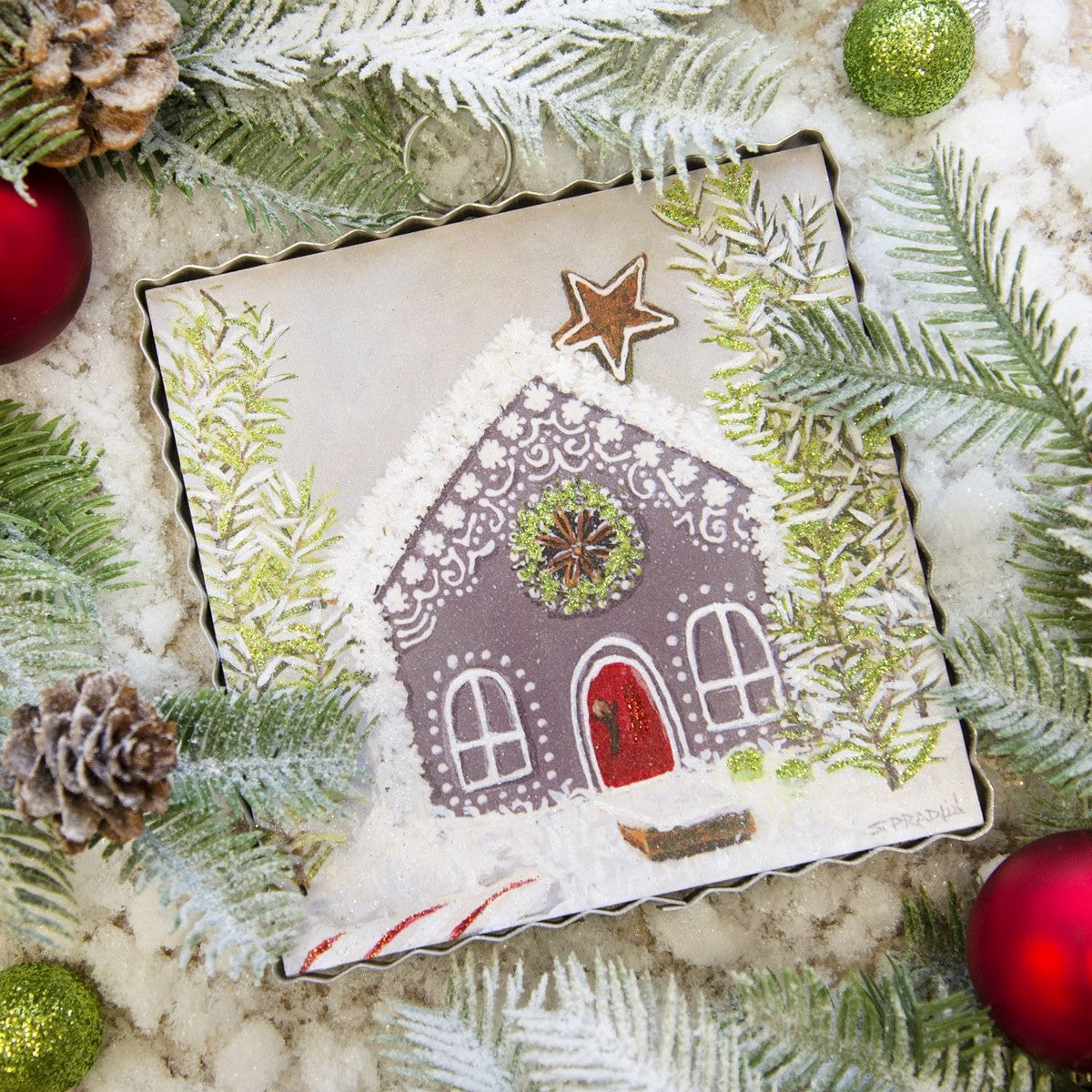 Mini Gray Gingerbread House Print