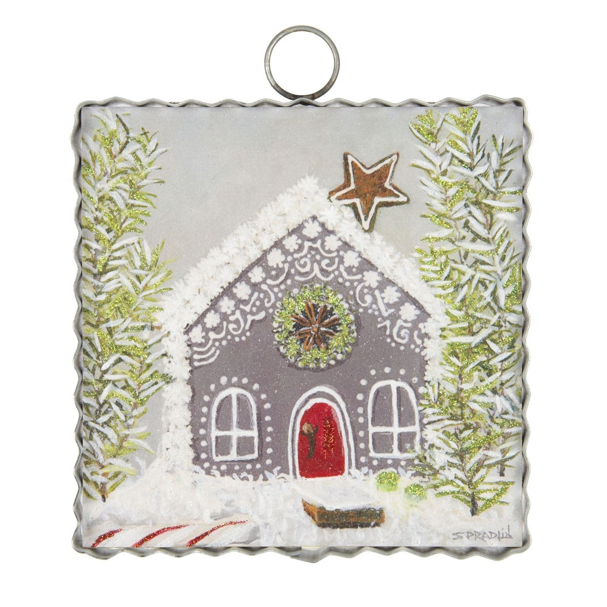 Mini Gray Gingerbread House Print