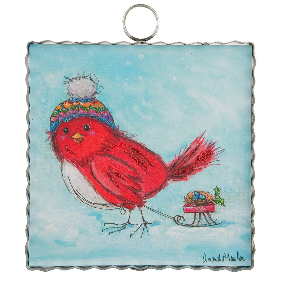 Mini Red Bird & Nest Print