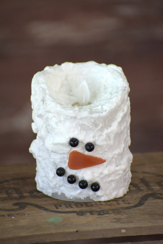 Snowman Bumpy White Moving Flame LED Candle