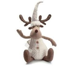 BEIGE REINDEER WITH STRIPED HAT SCARF