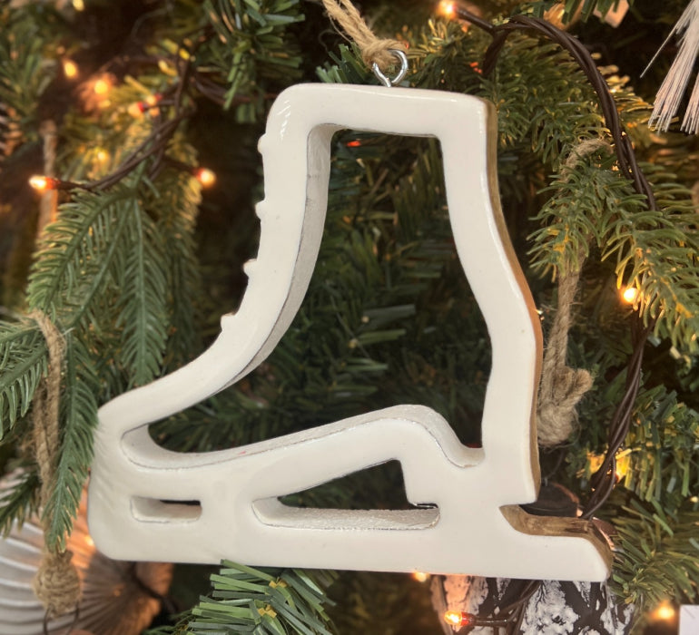 Hollow White Enamel Ice Skate Ornament