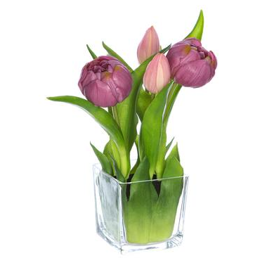 Faux 9" Tulip in Glass Vase