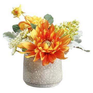 Faux 8.2" Orange Dahlia Cement Pot